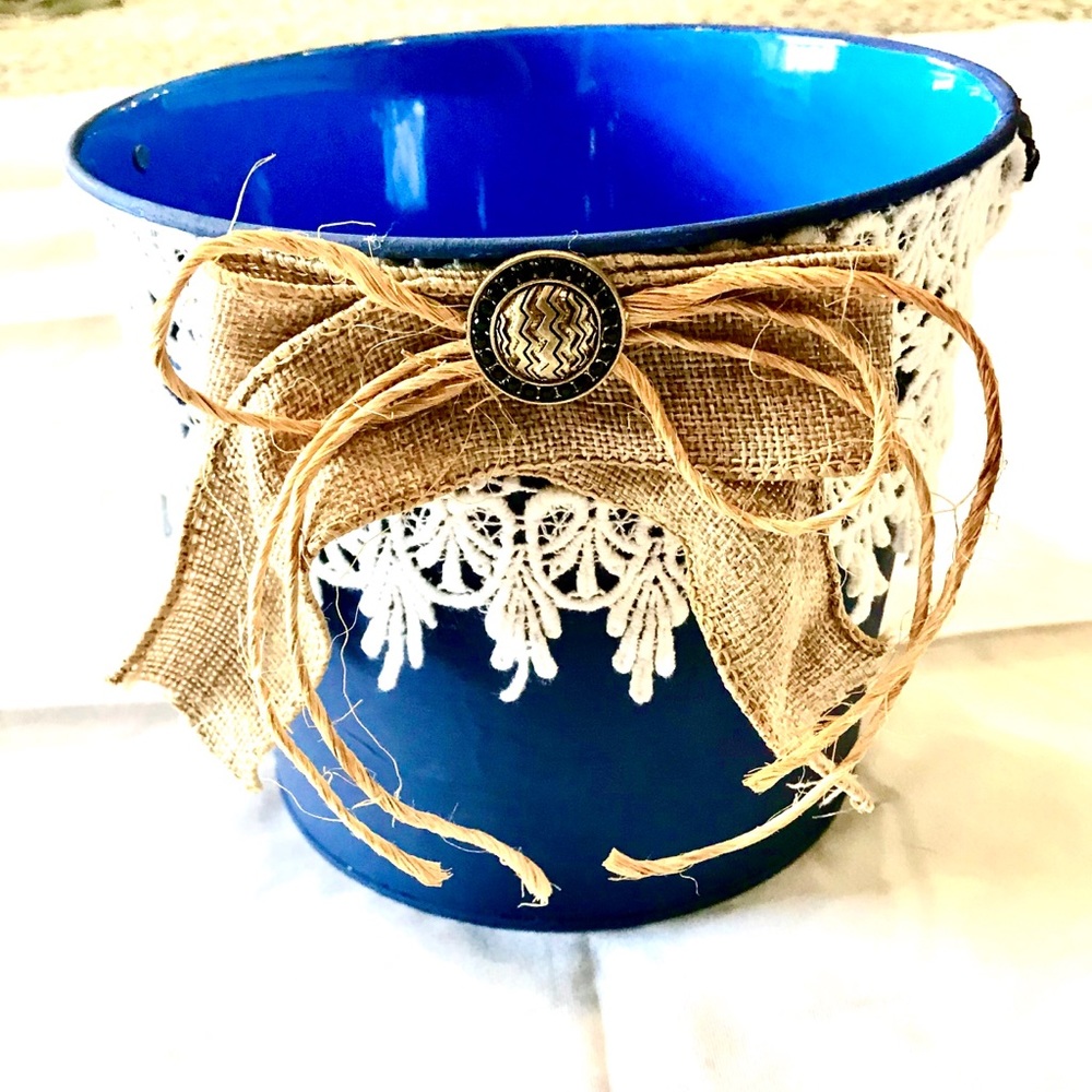 New Blue Burlap Lace Bucket Pail